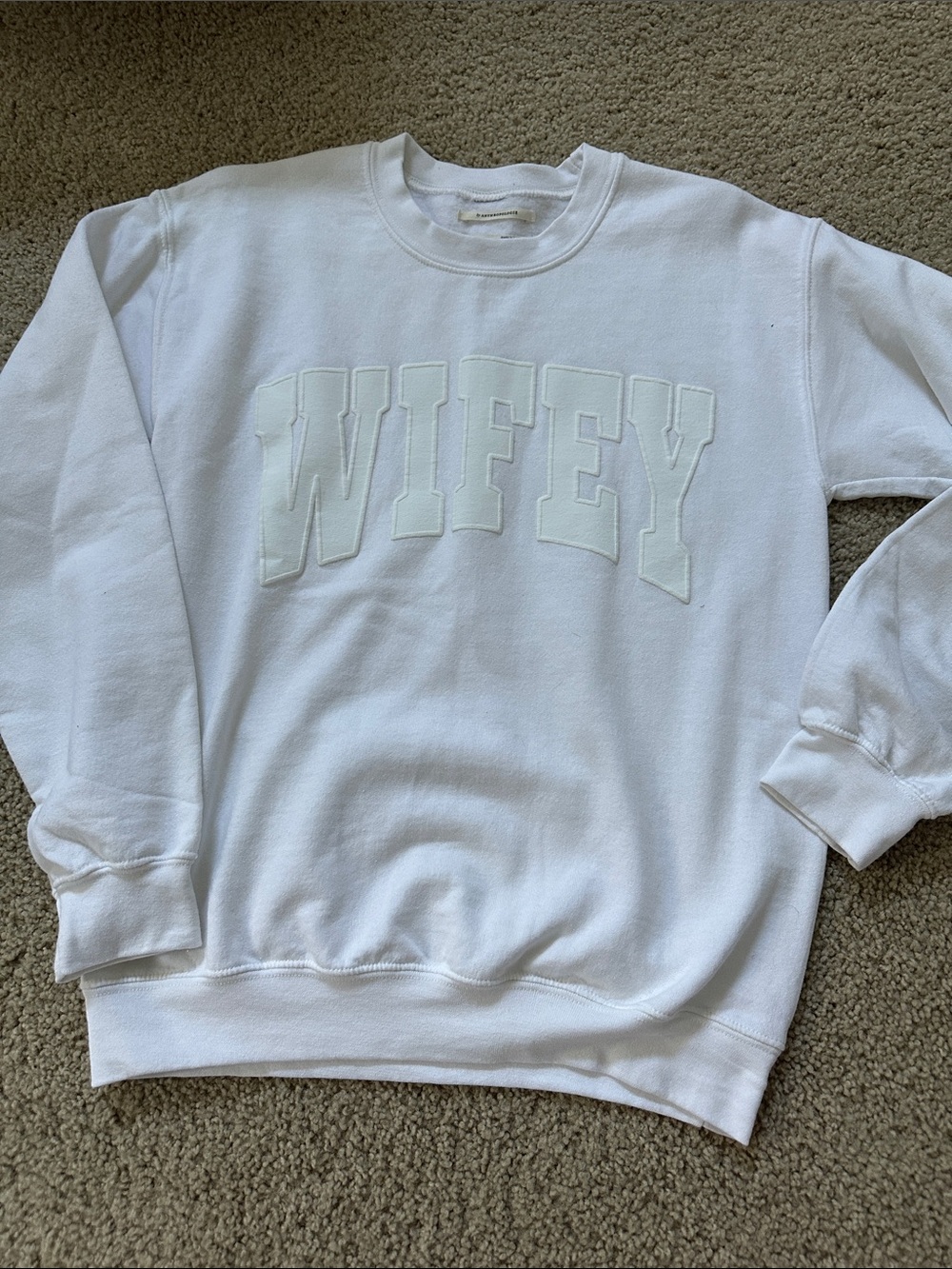 Anthropologie White 'WIFEY' Appliqué Crewneck Sweatshirt